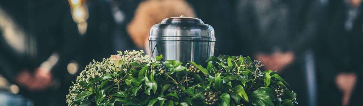 Metal urn at a funeral